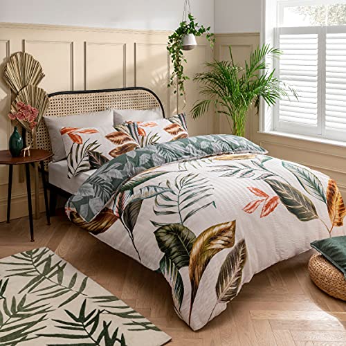 Tropical Leaf Reversible Duvet Cover | Copper & Green | Quilt & Pillow Cases Bedding Set