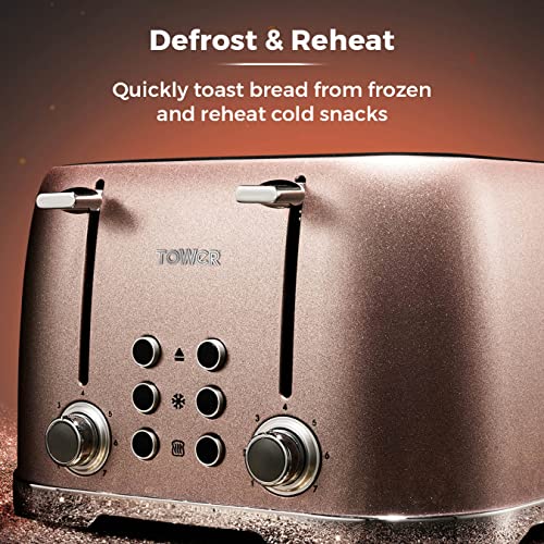 Tower Glitz Sparkle 4 Slice Toaster 1600W Pink Sparkle Rose Copper Living