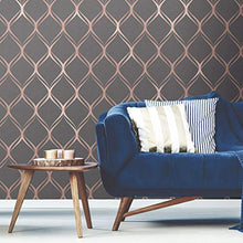 Load image into Gallery viewer, Copper &amp; Charcoal Geometric Wave Metallic Wallpaper
