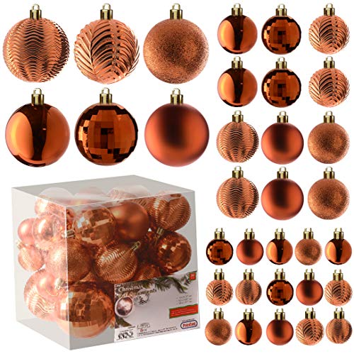 Copper Christmas Baubles | X-Mas Decorations | 36 Pieces | Prextex