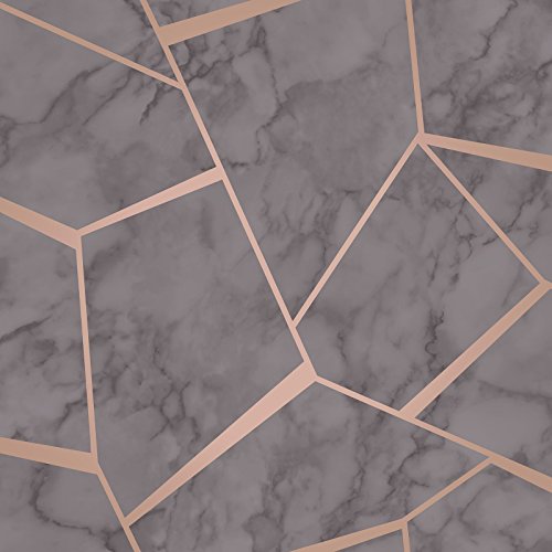 Fine Decor | Marble Effect With Geometric Pattern | Grey & Copper (FD42266)