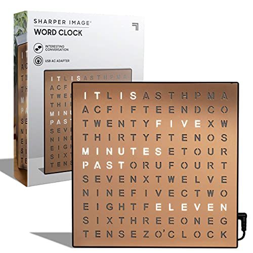 Copper Light Up Electronic Word Clock | LED Light Display | 7.75in Square Face | Sharper Image