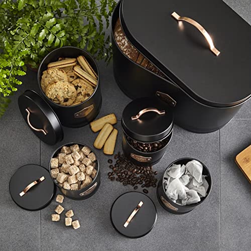 Neo Black Copper Piece Kitchen Canister Set Bread Bin, Tea,  Coffee, Sugar, Biscuit Tin