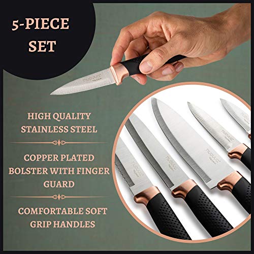nuovva Professional Kitchen Knife Set with Block - Copper 17 Piece Knives Set with Steak Knives - Clear Acrylic Block High Carbon Stainless Steel
