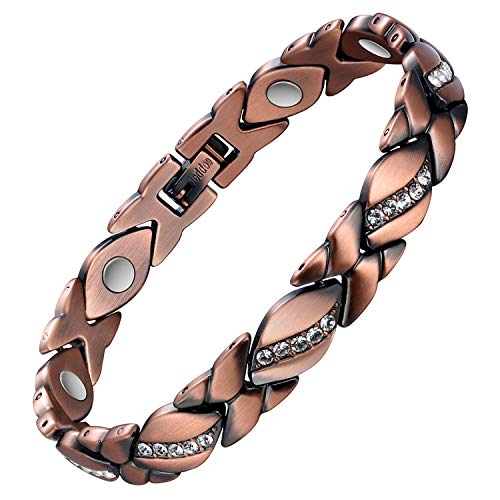 Pure Copper Bracelet For Women | Magnetic With Crystals | Adjustable Size | Gift Box