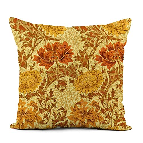 Copper, Mustard Yellow Cushion Cover | William Morris Chrysanthemums | 45 x 45cm