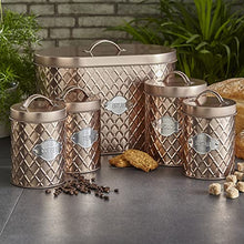 Load image into Gallery viewer, Diamond Embossed 5 Piece Copper Bread Bin &amp; Canister Set 
