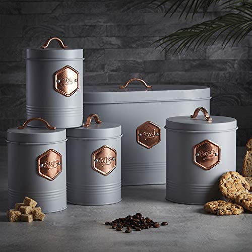 Bread Dark Grey Tea Coffee Sugar Jars Bread Bin Grey Tea Coffee