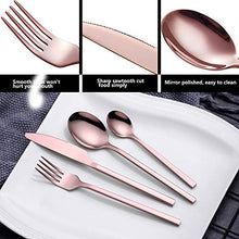 Load image into Gallery viewer, Velaze 24-Piece Rose Gold Silverware Set Cutlery Set, Stainless Steel Utensils Service for 6 Person Include Dinner Spoon, Dinner Fork, Dinner Knife and Tea Spoon, Mirror Polished Design
