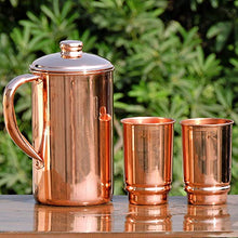 Load image into Gallery viewer, 100% Pure Copper Water Jug &amp; 2 Copper Tumblers
