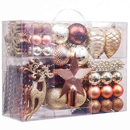 100pcs | Shatterproof Christmas Baubles | Copper and Gold Christmas Tree Decorations