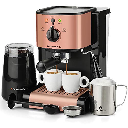 7 Pc All-in-One Espresso & Cappuccino Maker Machine | Copper, Rose Gold, Black | Espresso Works