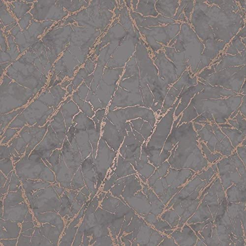 Fine Decor | Metallic Marble Wallpaper | Charcoal & Copper | FD42267