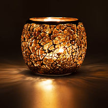 Load image into Gallery viewer, Copper Amber Mosaic Glass Candle Holder | Tea Light Holder 
