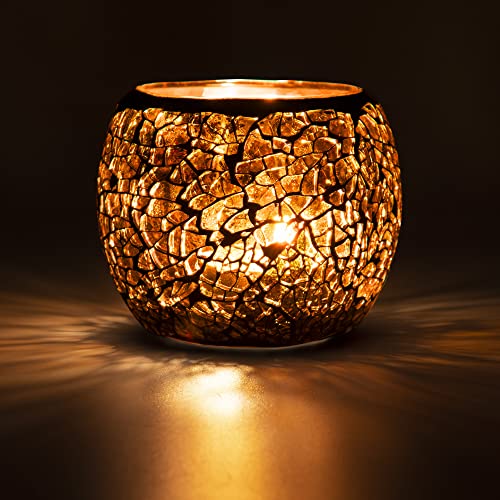 Copper Amber Mosaic Glass Candle Holder | Tea Light Holder 