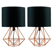 Load image into Gallery viewer, Pair Of Copper Table Lamps With Black Fabric Shades | Geometric Style

