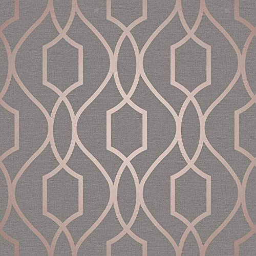 Fine Decor Wallcoverings | Apex Trellis Sidewall Wallpaper | Copper/Charcoal (FD41998)