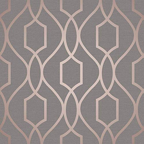 Fine Decor Wallcoverings | Apex Trellis Sidewall Wallpaper | Copper/Charcoal (FD41998)