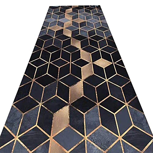 Runners Rugs | Copper & Black | Geometric Design | Machine Washable | Anti-Slip 