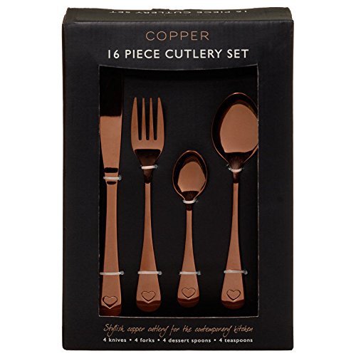 Copper 16 Piece Cutlery Set | Heart Design | 4 Person