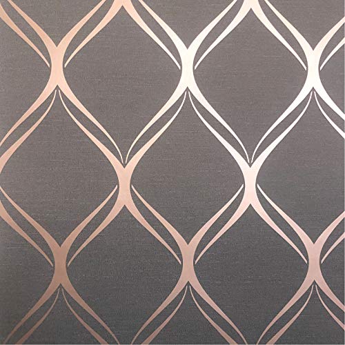 Charcoal & Copper | Clifton Wave Metallic Geometric Wallpaper | World of Wallpaper | WOW41963