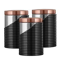 Load image into Gallery viewer, Set Of 3 Copper, Black &amp; Stainless Steel Canisters 
