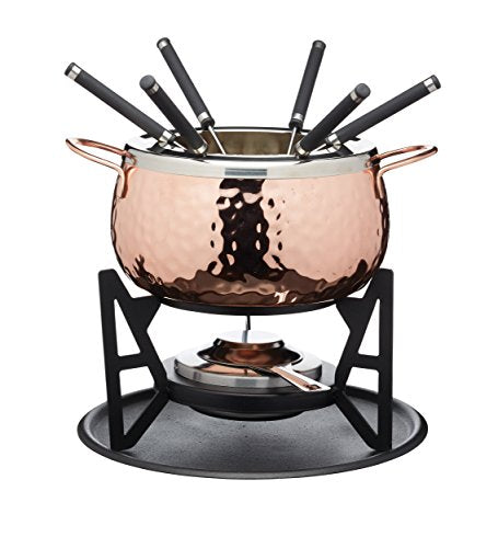 Fondue Set | Hammered Copper Finish | In Gift Box | Stainless Steel | 6 Person | Artesa