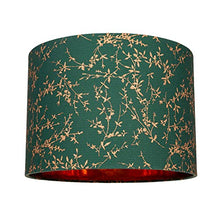 Load image into Gallery viewer, Modern Deep Forest Green Cotton Fabric 10&quot; Lamp Shade | Copper Foil Floral Decoration | 25cm Diameter | Happy Homewares
