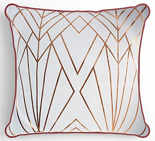 Copper Rose Gold Cushion Cover | Metallic White | Vintage Geometric Art Deco