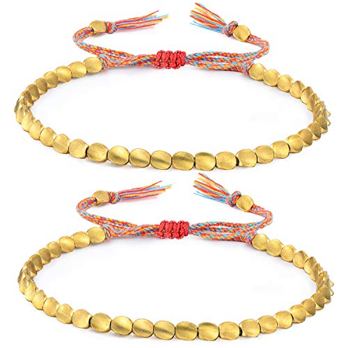 2 Pieces | Tibetan Copper Bead Bracelets | Handmade Adjustable Braided Bracelets