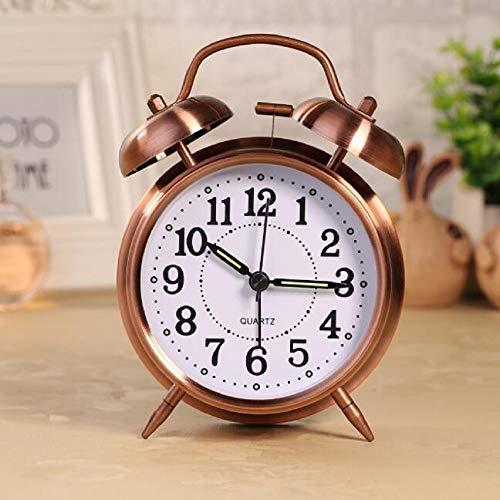 Copper Twin Bell Alarm Clock | Wind-Up | Non Ticking | Battery Operated