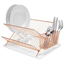 Load image into Gallery viewer, simplywire | Copper | Folding Dish Drainer | Plate Drying Rack With Cutlery Holder
