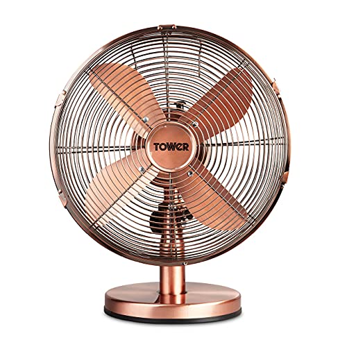 Tower | Metal Desk Fan | With 3 Speeds | Copper | Automatic Oscillation 12” | 35W