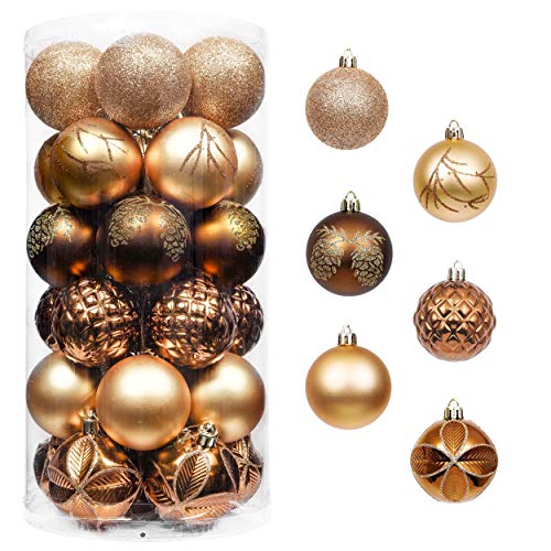 30pcs | Copper & Gold | Shatterproof Christmas Baubles For Tree | Woodland Theme 