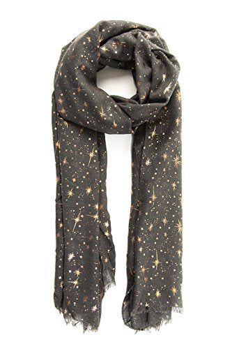 Women's Lightweight Scarf Wrap | Stars & Moons | Grey & Copper | Style Slice
