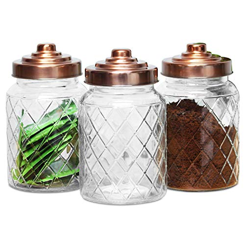 Glass Kitchen Storage Jar | Lattice Textured Glass With Copper Lid | 900ml