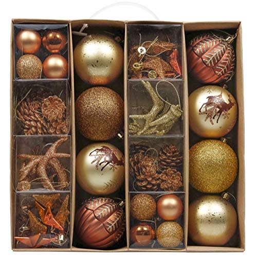 60pcs | Shatterproof Christmas Baubles | Copper and Gold | Woodland Tree Decorations | Valery Madelyn
