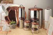 Load image into Gallery viewer, Copper &amp; Silver Kitchen Set: Bread Bin, Sugar, Tea, Coffee, Biscuit Tin 
