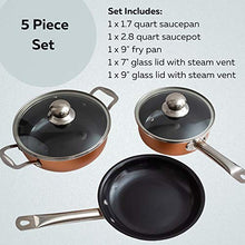 Load image into Gallery viewer, Non-Stick Cooking Pans and Pots Set - 5 pcs Oven Safe Copper Cookware - Saucepan Pots with Lids - Kitchenware Frying Pan - by Nuovva
