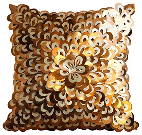 The HomeCentric | Copper & White Cushion Cover | 55x55 cm | Sequins | Floral Lust 