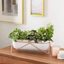 Load image into Gallery viewer, Modern Geometric White &amp; Copper Planter | Plant Pot
