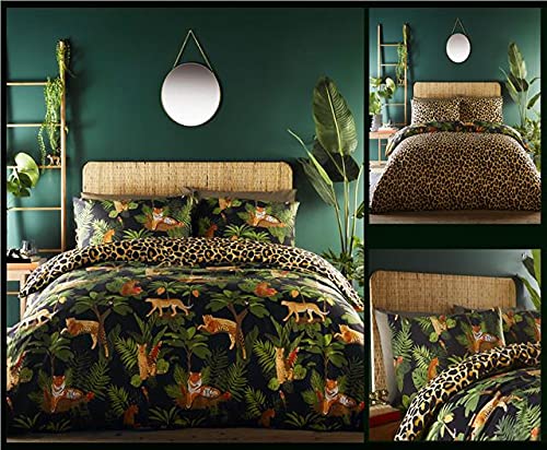 ® Duvet Set Jungle Palm Leaf Fern Tiger Cheetah Leopard Bedding Covers | Copper, Green & Black