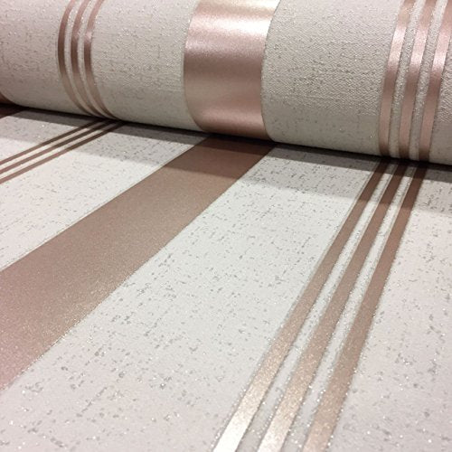 Fine Décor | Quartz Stripe Wallpaper | Rose Gold/ Copper 