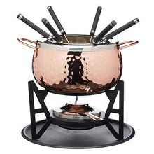 Load image into Gallery viewer, Copper Finish Hammered Fondue Set | With Forks, Chocolate, Cheese, Meat

