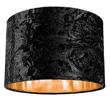 Load image into Gallery viewer, Black Crushed Velvet &amp; Copper Circular Drum Lampshade | 12&quot; 

