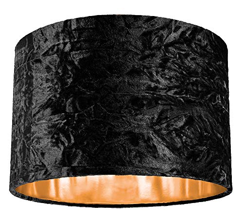 Black Crushed Velvet & Copper Circular Drum Lampshade | 12
