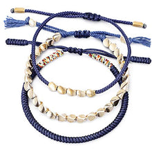 Load image into Gallery viewer, 3 Pcs Tibetan Copper Beads Bracelets | Handmade Braid Rope Bracelets | Dark Blue
