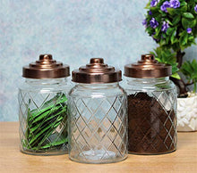 Load image into Gallery viewer, Glass Storage Jar With Copper Lid | Lattice Textured Glass 

