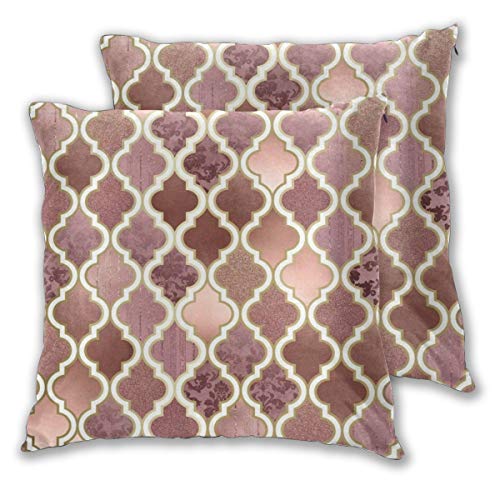 Rose-Gold Pink And Copper Moroccan Tile Cushion Covers | Set of 2 