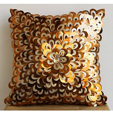 Load image into Gallery viewer, Copper &amp; White Flower Sequined Cushion Cover
